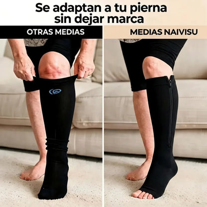 Media compresiva negra con cremallera