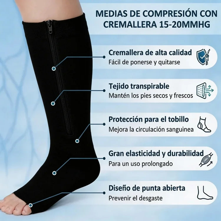Media compresiva negra con cremallera